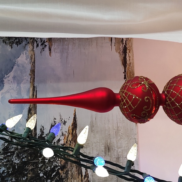 Double Ball Tree Topper Final Gold Glitter Satin Red Paintes Base - Picture 8 of 11